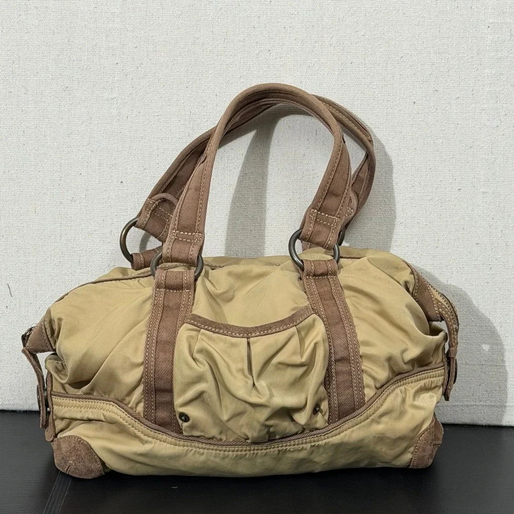 Y2K Gap 1969 Satchel Bag Women OS Tan Brown Utility Nylon Suede Trim Handbag